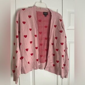 Charter Club Pink and Red Heart Cardigan